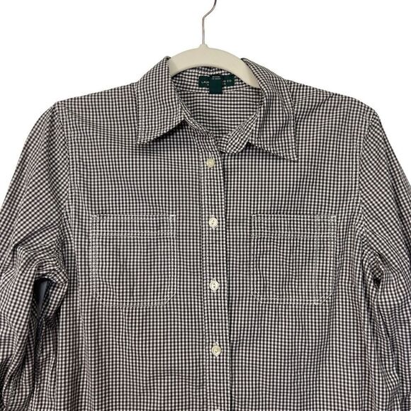 Lauren Ralph Lauren Button Up Top Womens  Size M Plaid Flip Cuff Black green tag - Picture 3 of 16
